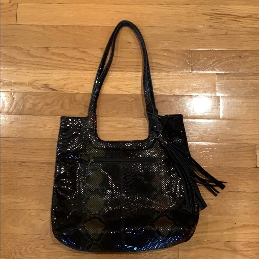 Sondra Roberts squares vegan snake leather+tassel